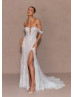 Ivory Lace Tulle Slit Fashionable Wedding Dress With Detachable Straps